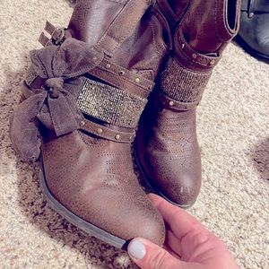 Brown embellished ankle boots